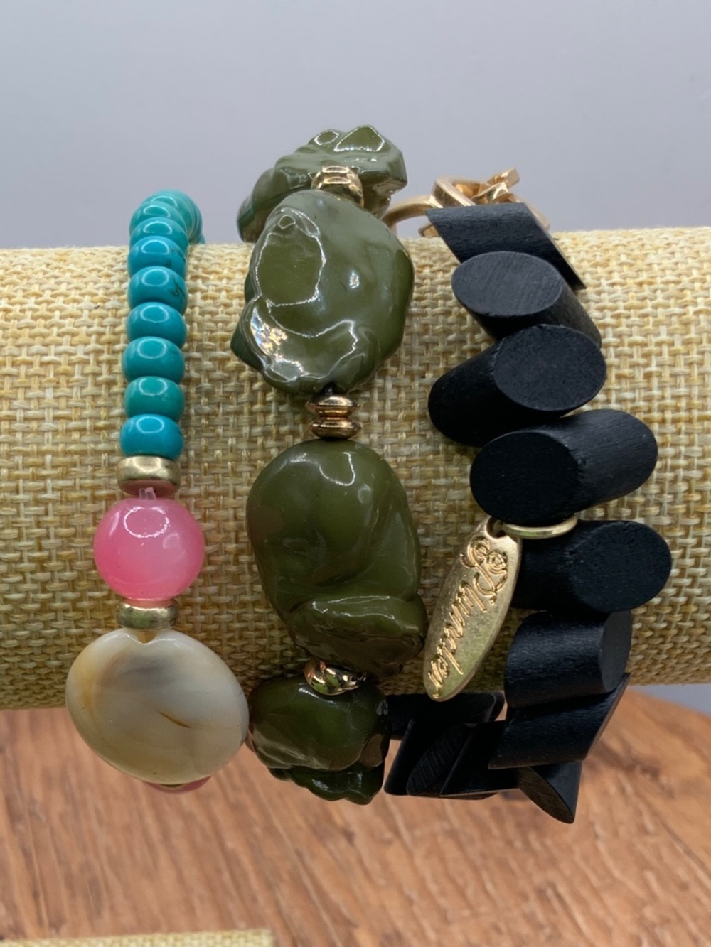 Plunder Design Joey 3-Piece Olive Green, Turquoise, Pink & Black Bracelet Stack